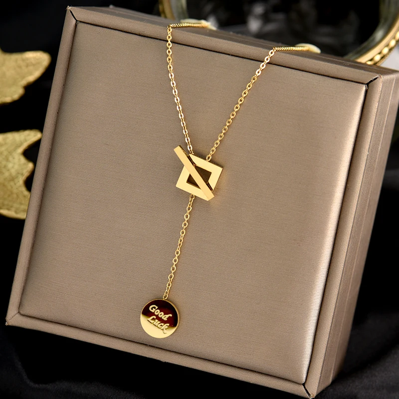 2022 Hot sale fashion engraved gold lucky pendants long stainless steel necklace for women
2022 Hot sale fashion engraved gold lucky pendants long stainless steel necklace for women