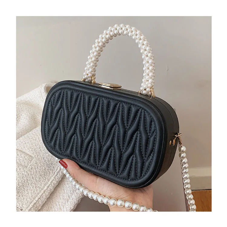 New Elegant Women Wedding Bag Ladies Thread Pleated Top Handle Totes Pearls Chain Clutch Party Purse PU Leather Box Handbags
New Elegant Women Wedding Bag Ladies Thread Pleated Top Handle Totes Pearls Chain Clutch Party Purse PU Leather Box Handbags