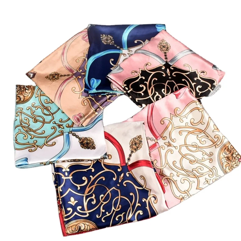 In Stock 2024 fashion new arrival custom designer luxury satin silk scarf digital printing square 90*90cm satin shawl for women