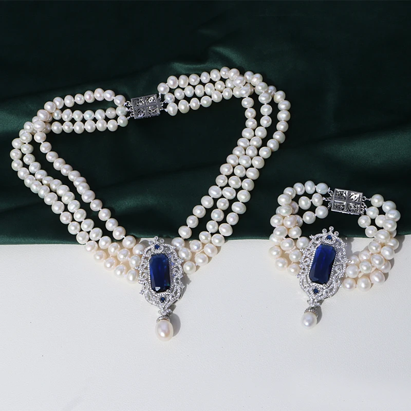 2020 luxurious jewelry set Rhodium plated zircon drop pearl pendant layered beaded chocker necklace for women 
2020 luxurious jewelry set Rhodium plated zircon drop pearl pendant layered beaded chocker necklace for women