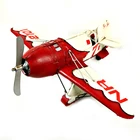 Collectible red and white retro propeller biplane parrot airplane model