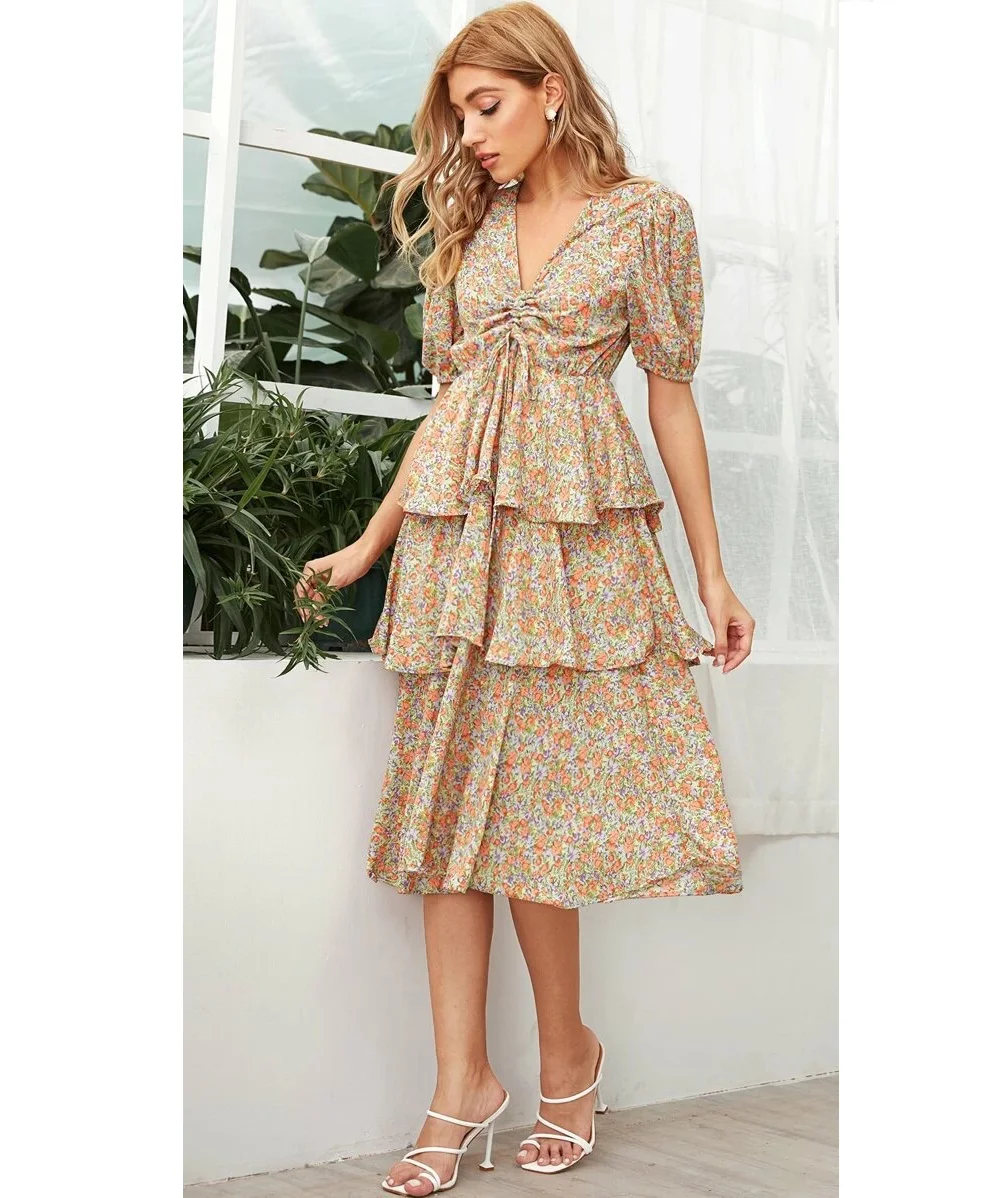 hot sell fashionable lace up deep v floral print pleated chiffon cake midi dress women short sleeve sundress summer wear
hot sell fashionable lace up deep v floral print pleated chiffon cake midi dress women short sleeve sundress summer wear