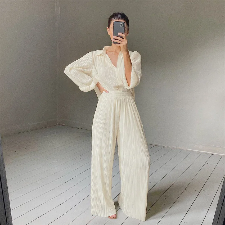 Spring Fall Women Clothes Long Sleeve Pleated Wide Leg Pants Loose Elegant Casual Two Piece Set Outfits Women
Spring Fall Women Clothes Long Sleeve Pleated Wide Leg Pants Loose Elegant Casual Two Piece Set Outfits Women