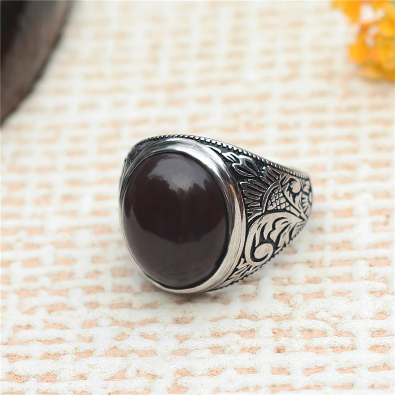 Оптовая Продажа Классический Серебряный 925 черный Агат каменное кольцо для мужчин