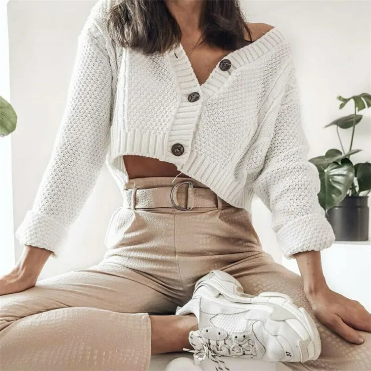 Women Knitted Cropped Cardigan Sweaters Female Short Coat V Neck Single Breasted Knitwear, As picture
Women Knitted Cropped Cardigan Sweaters Female Short Coat V Neck Single Breasted Knitwear, As picture