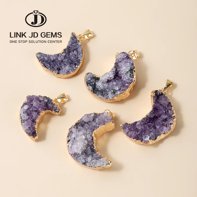 Natural Amethysts Quartz Geode Cluster Necklace Crystal Moon Stone Pendant for Jewelry Making
Natural Amethysts Quartz Geode Cluster Necklace Crystal Moon Stone Pendant for Jewelry Making