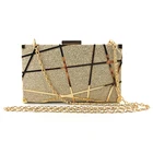Gold pu leather evening clutch bag metal hollow out Purse wedding party handbag