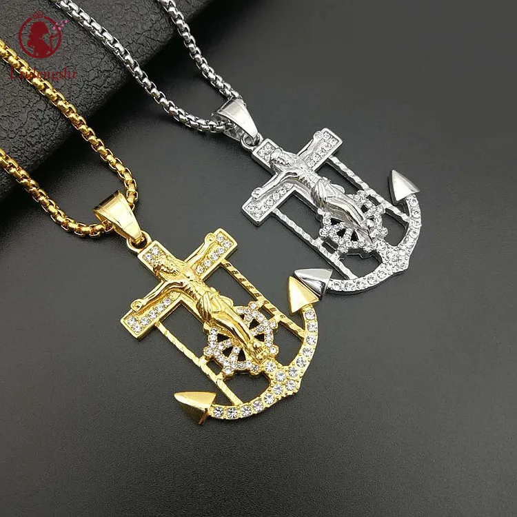 European Hip Hops Jewelry Cross Necklace Stainless Steel Micro Pave Crystal Zircon Anchor Jesus Cross Necklace
European Hip Hops Jewelry Cross Necklace Stainless Steel Micro Pave Crystal Zircon Anchor Jesus Cross Necklace