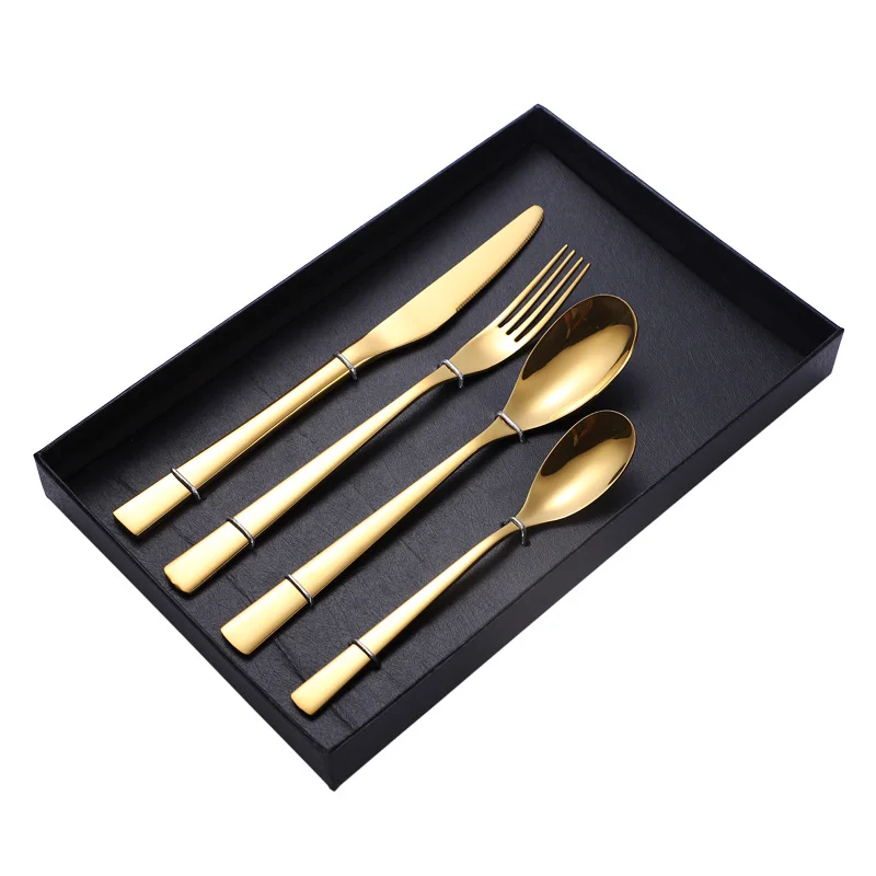 Creative 304 stainless steel golden cutlery set black luxury 4-piece gift box, Silver / gold / rose gold / black / blue / purple
Creative 304 stainless steel golden cutlery set black luxury 4-piece gift box, Silver / gold / rose gold / black / blue / purple
