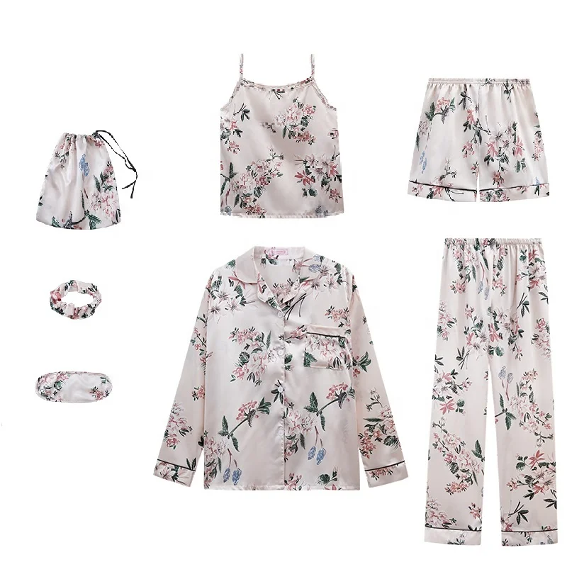 Wholesale Women`s 7pcs Pajamas Set Long Sleeve Satin Sleepwear With Eye Mask Ladies Silk Pajamas, Picture shows
Wholesale Women`s 7pcs Pajamas Set Long Sleeve Satin Sleepwear With Eye Mask Ladies Silk Pajamas, Picture shows
