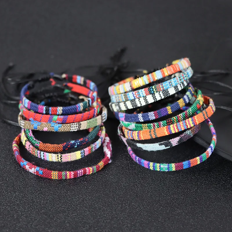 Wholesale Bohemian Jewelry Handmade Cotton Hemp Cloth Macrame Bracelet Colorful Fabric Braided Bracelet Unisex
Wholesale Bohemian Jewelry Handmade Cotton Hemp Cloth Macrame Bracelet Colorful Fabric Braided Bracelet Unisex