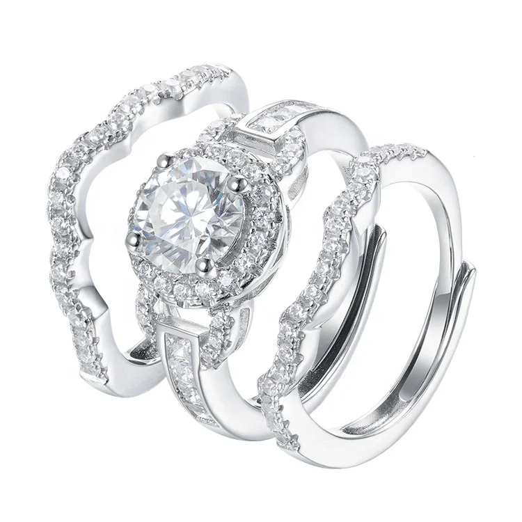Women Jewelry 925 Sterling Silver Adjustable Engagement Moissanite Diamond Ring Set
Women Jewelry 925 Sterling Silver Adjustable Engagement Moissanite Diamond Ring Set