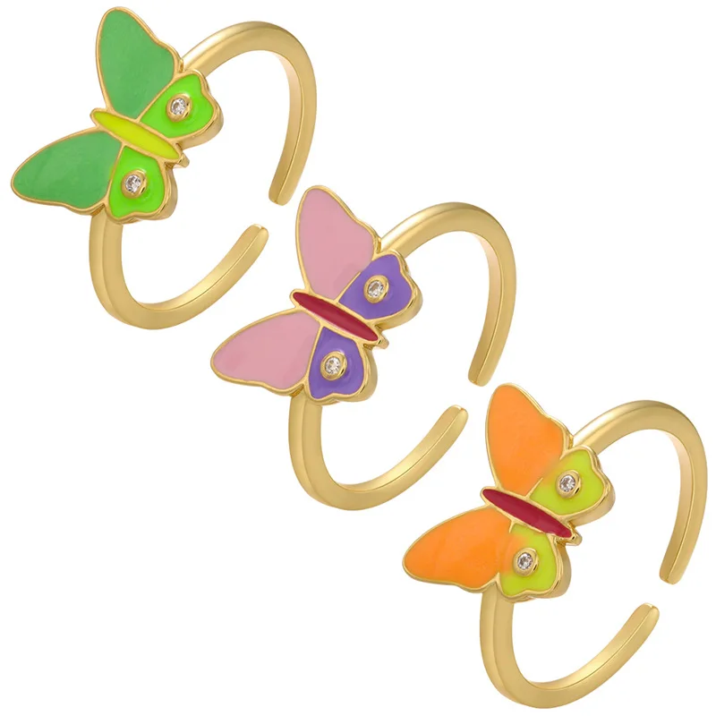 Hot Sale Summer Style Real Gold Plated Enamel CZ Zircon Butterfly Ring Colorful Oil Dripping Butterfly Rings For Girls
Hot Sale Summer Style Real Gold Plated Enamel CZ Zircon Butterfly Ring Colorful Oil Dripping Butterfly Rings For Girls