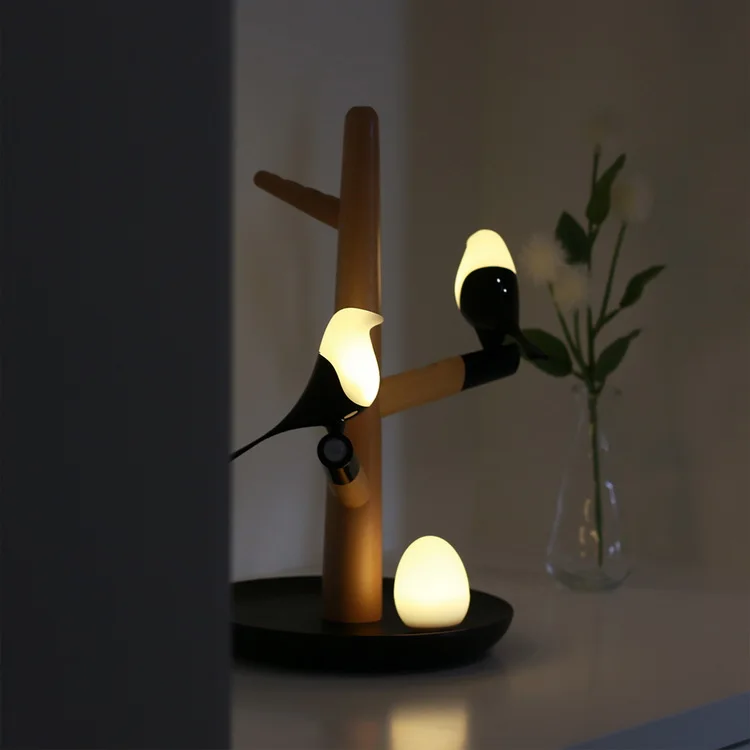 Cute Birdie Children Sheep LED  Desk Lamp Wood Table Night Light For Home Decoration