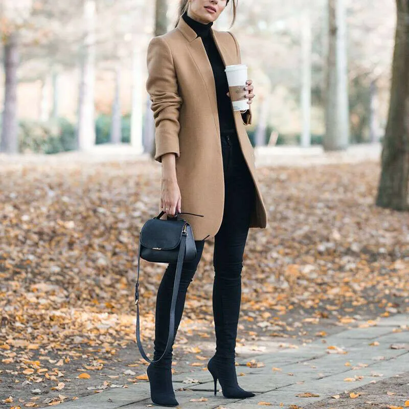 Ladies autumn and winter new style European and American fashion solid color stand-up collar woolen coat
Ladies autumn and winter new style European and American fashion solid color stand-up collar woolen coat
