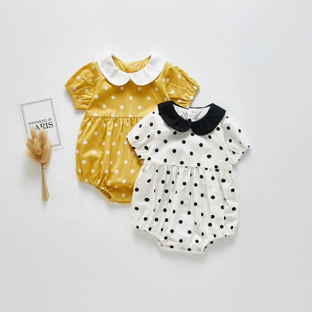 B52482A 2020 New product baby girls lovely turn-down collar short sleeve dot rompers, Yellow/white
B52482A 2020 New product baby girls lovely turn-down collar short sleeve dot rompers, Yellow/white