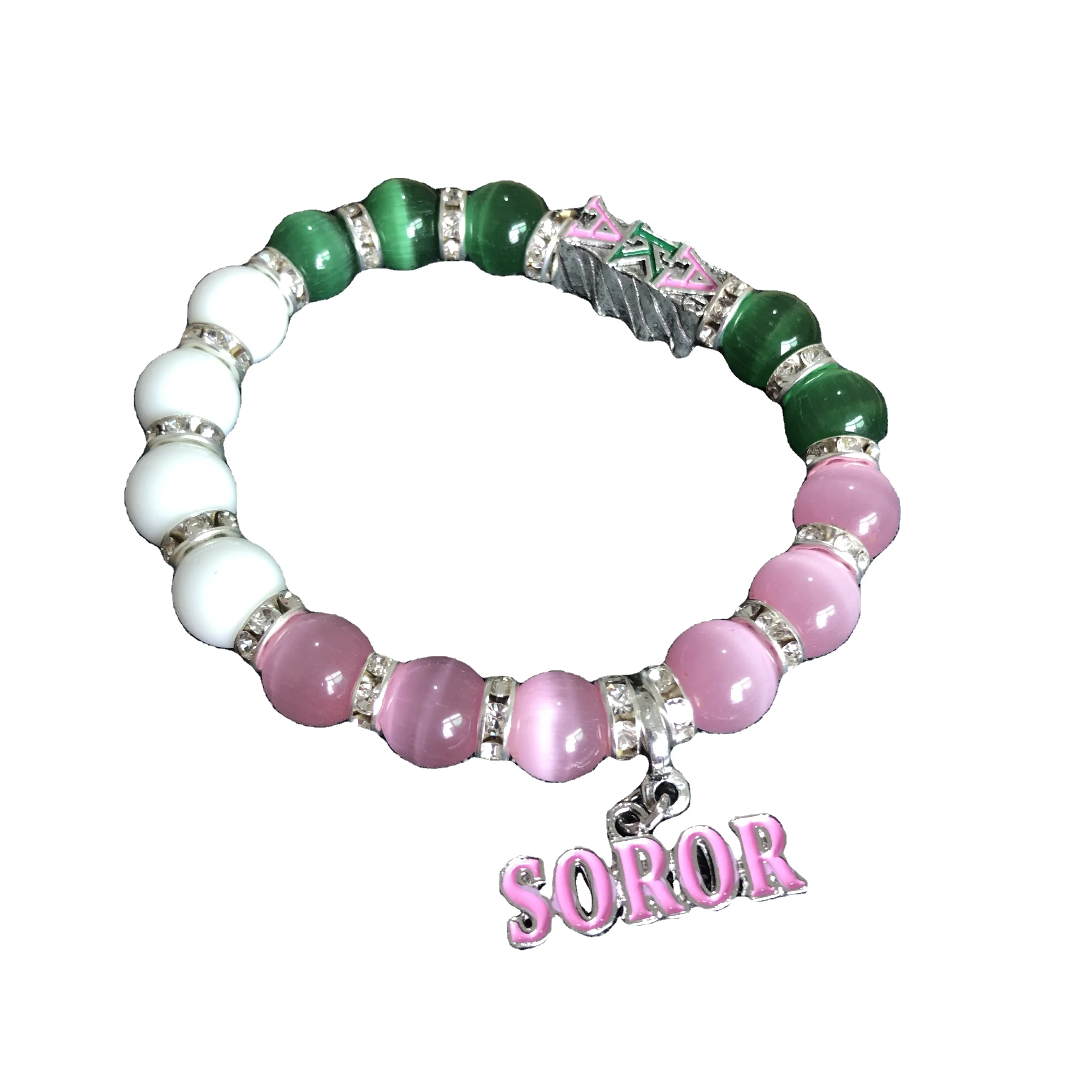 Drop Shopping Pink and Green Greek Letter Block Bead charm Natural Cat Eye Stones Agate Bracelet African Soror Women's Bracelet
Drop Shopping Pink and Green Greek Letter Block Bead charm Natural Cat Eye Stones Agate Bracelet African Soror Women's Bracelet