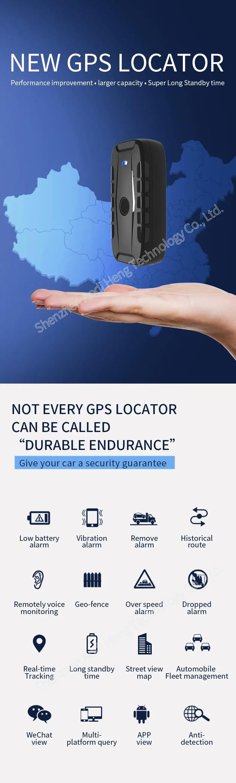 Long time tracking waterproof GPS car tracking with alarm system for vehicle tracker APP monitoring
