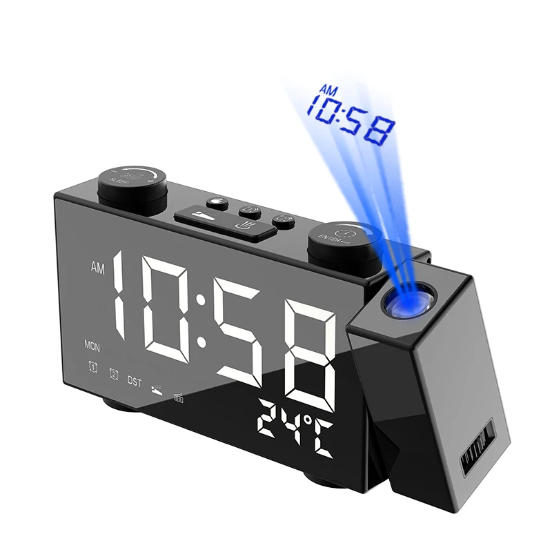 New Digital Projection Table Metal Wall Alarm Clock With LED Projector and Radio, Black
New Digital Projection Table Metal Wall Alarm Clock With LED Projector and Radio, Black