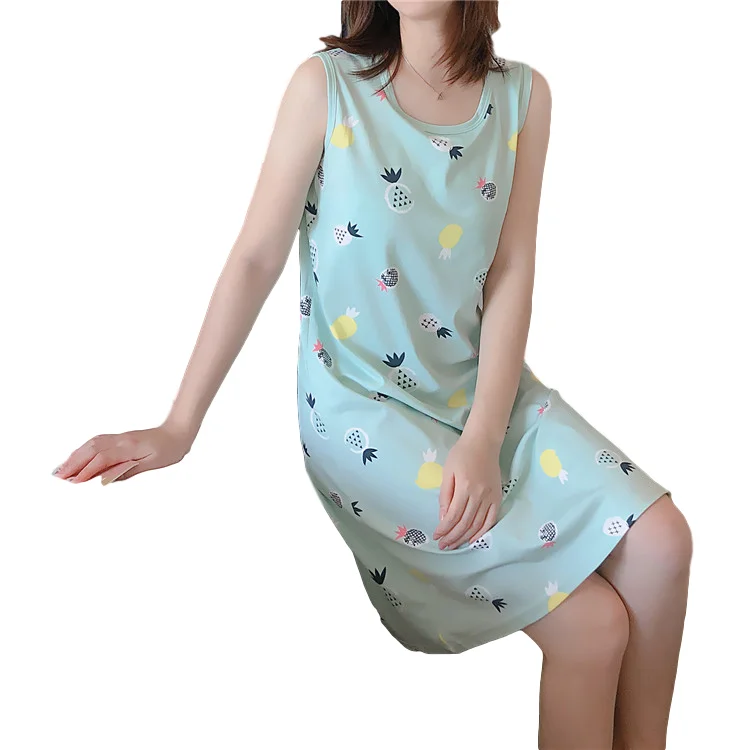 Ladies' Pajamas Home Wear Fashion Green Little Pineapple Fruit Pattern Cute Dress Wholesale With Chest Pad, Custom made
Ladies' Pajamas Home Wear Fashion Green Little Pineapple Fruit Pattern Cute Dress Wholesale With Chest Pad, Custom made
