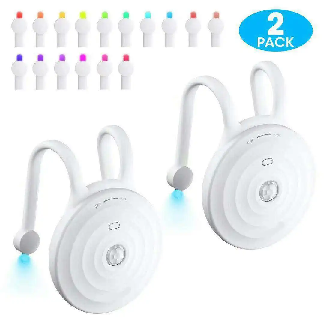 LED Toilet Bowl Night Light with Tow Flexible Arms 16 Colors Rotation Smart Round Shape LED Motion Lighting with UV Light