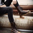 Steel toe military style genuine leather black combat safety boots for army