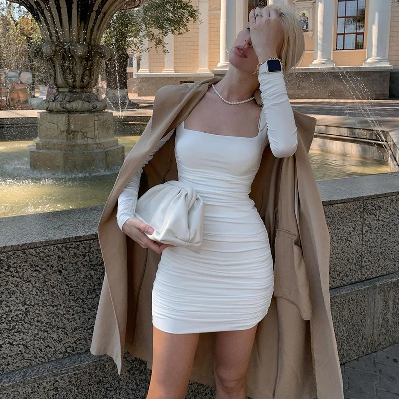 2020 Elastic Square Neck Long Sleeve Ruched Sexy Mini Dress Autumn Women Chic Streetwear Outfits Ladies Party Evening Clothing, Customized color
2020 Elastic Square Neck Long Sleeve Ruched Sexy Mini Dress Autumn Women Chic Streetwear Outfits Ladies Party Evening Clothing, Customized color