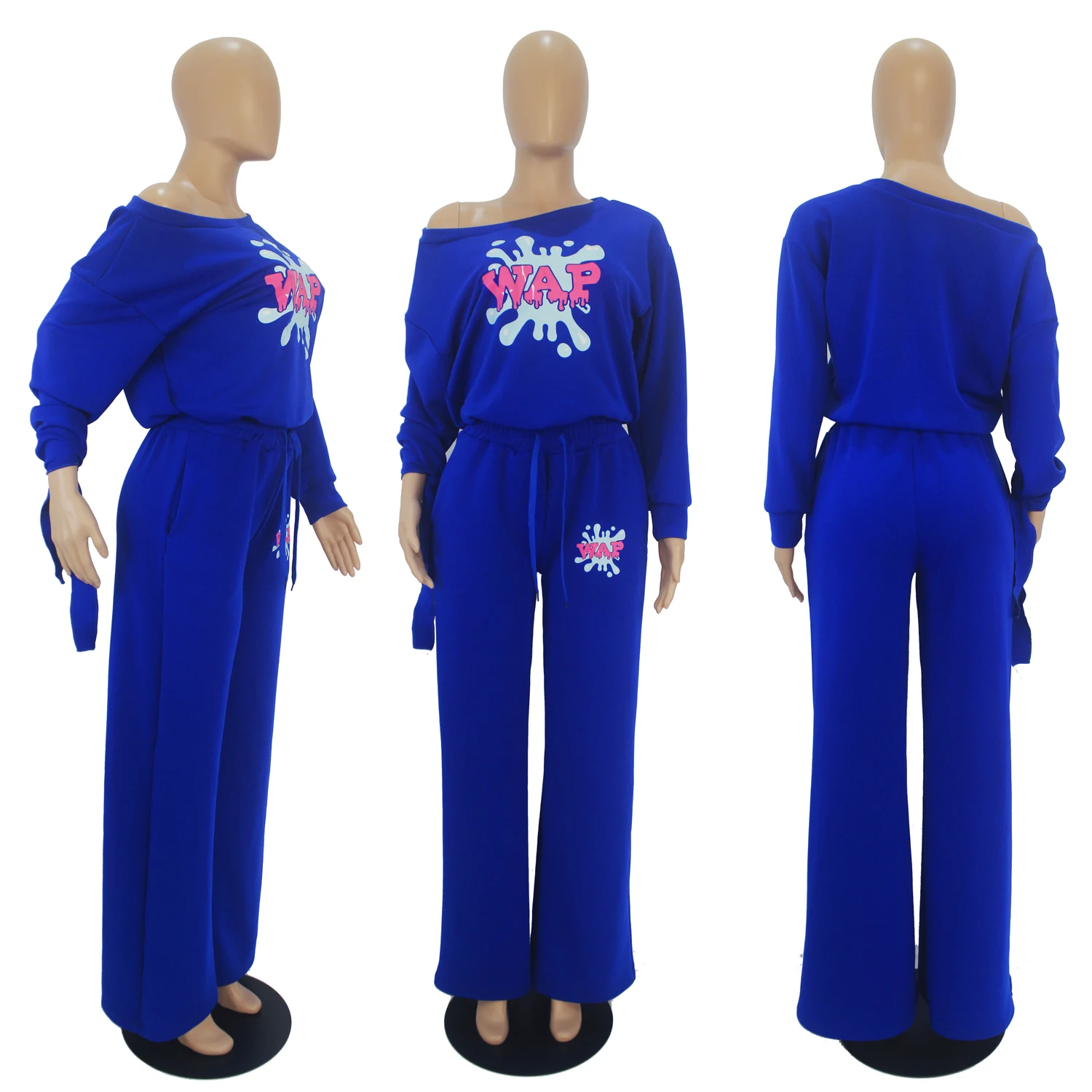 Hot sale Casual solid color print long sleeve knotted wide leg pants two piece suit, 3 colors
Hot sale Casual solid color print long sleeve knotted wide leg pants two piece suit, 3 colors