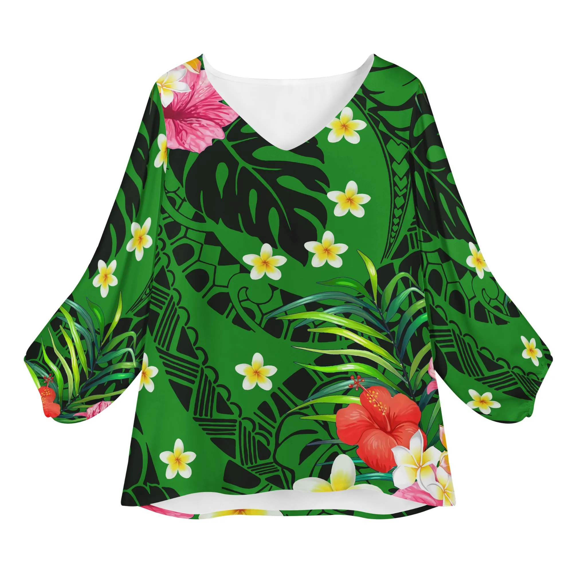Vintage Floral Print Satin Puff Long Sleeve Women's Blouses Polynesian tribal Shirt V-neck with elasticated sleeve Chiffon Tops, Customized color
Vintage Floral Print Satin Puff Long Sleeve Women's Blouses Polynesian tribal Shirt V-neck with elasticated sleeve Chiffon Tops, Customized color