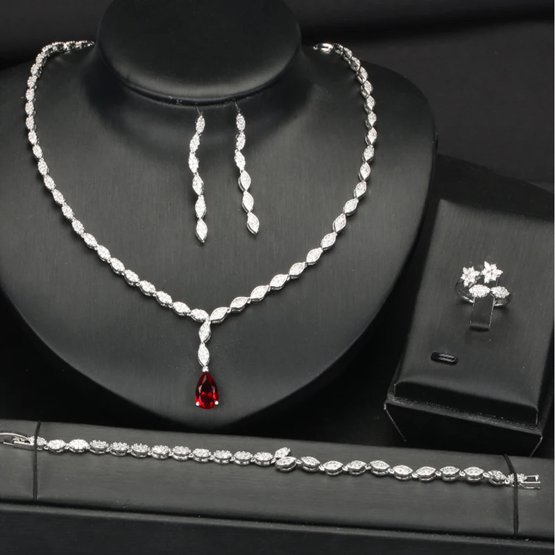 wholesales price silver red stone women jewelry set