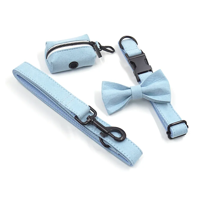 Hot selling light blue short velvet lettering black button pet collar leash bow garbage bag 4 sets, Picture shows
Hot selling light blue short velvet lettering black button pet collar leash bow garbage bag 4 sets, Picture shows