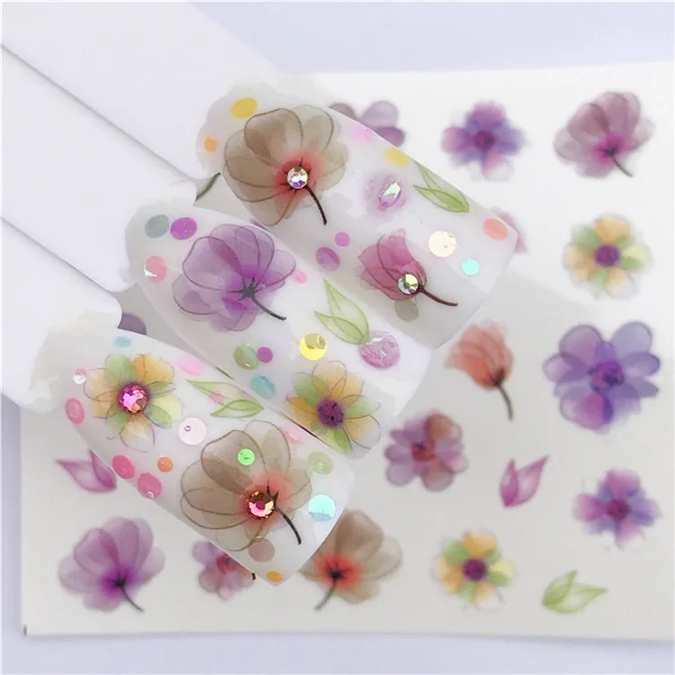 

1 PC Transparent Color Flower Water Transfer Sticker Nail Art Decals DIY Fashion Wraps Tips Manicure Tools