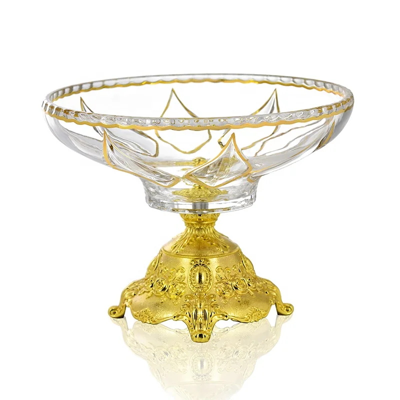 Bohemia crystal bowl gold rim charger plates with metal base antique glass fruit bowls, Transparent
Bohemia crystal bowl gold rim charger plates with metal base antique glass fruit bowls, Transparent