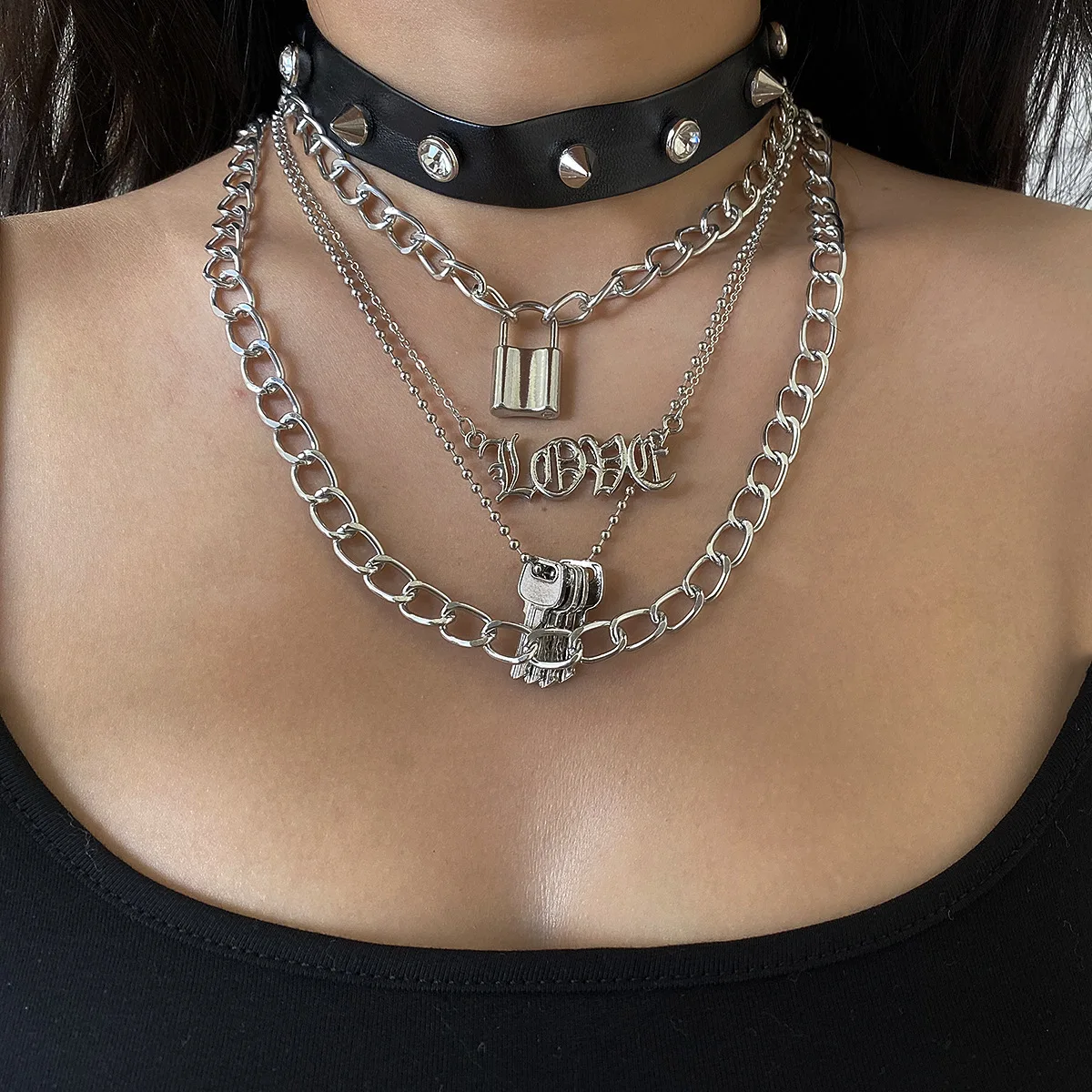 Fashion Women Men Multi Layered Link Chain Jewelry Choker Initial Love Necklace Cool Hip Hop Lock And Key Necklaces
Fashion Women Men Multi Layered Link Chain Jewelry Choker Initial Love Necklace Cool Hip Hop Lock And Key Necklaces