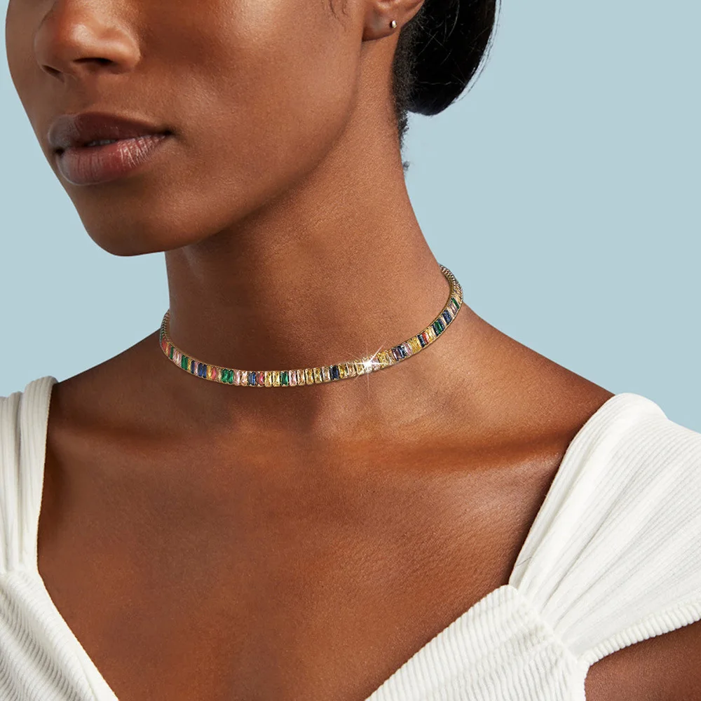 Collar De Cristal 18K Gold Plated Colorful Cubic Zircon Choker Necklace Geometric Multi Color Full Diamond Tennis Chain Necklace
Collar De Cristal 18K Gold Plated Colorful Cubic Zircon Choker Necklace Geometric Multi Color Full Diamond Tennis Chain Necklace