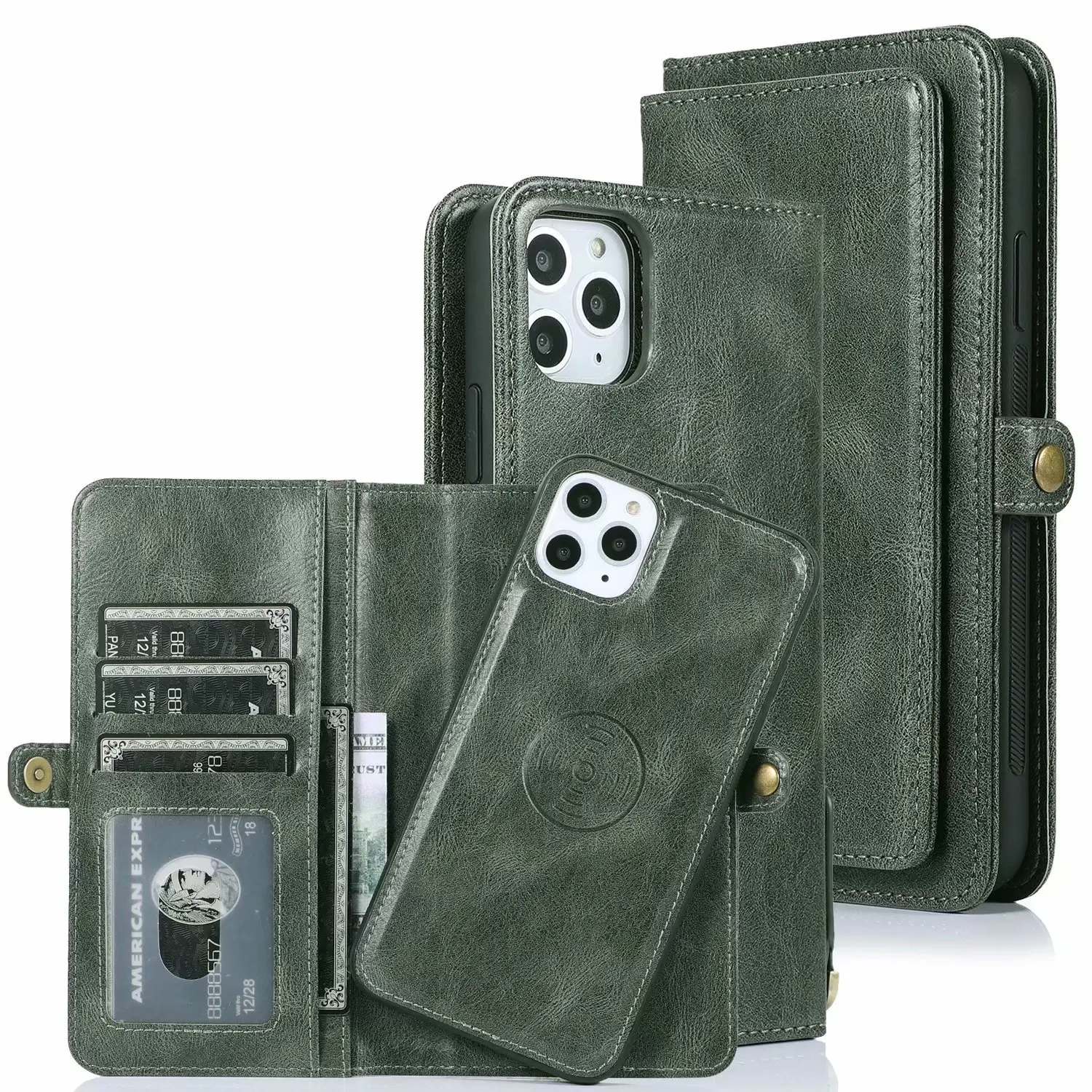 Luxury for iphone 12 Pu Leather Detachable cell credit card holder Magnetic Wallet Flip phone case
Luxury for iphone 12 Pu Leather Detachable cell credit card holder Magnetic Wallet Flip phone case