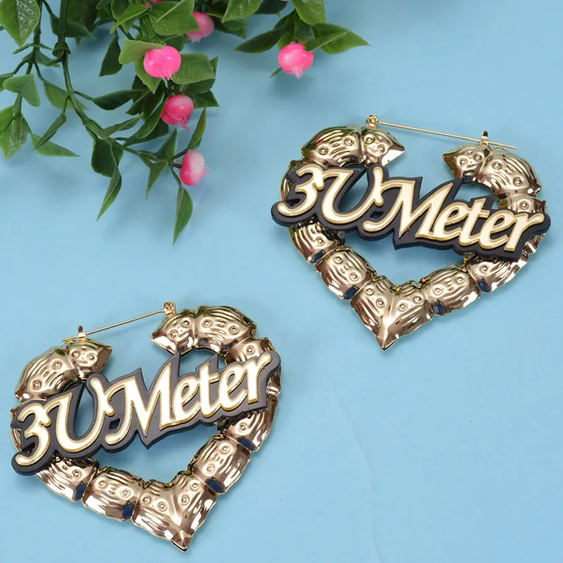 18k-gold Plated Big Rapper custom Name Earring Woman Party Gift Heart Shape Acrylic Bamboo Personalized Name Earring, Gold/silver
18k-gold Plated Big Rapper custom Name Earring Woman Party Gift Heart Shape Acrylic Bamboo Personalized Name Earring, Gold/silver