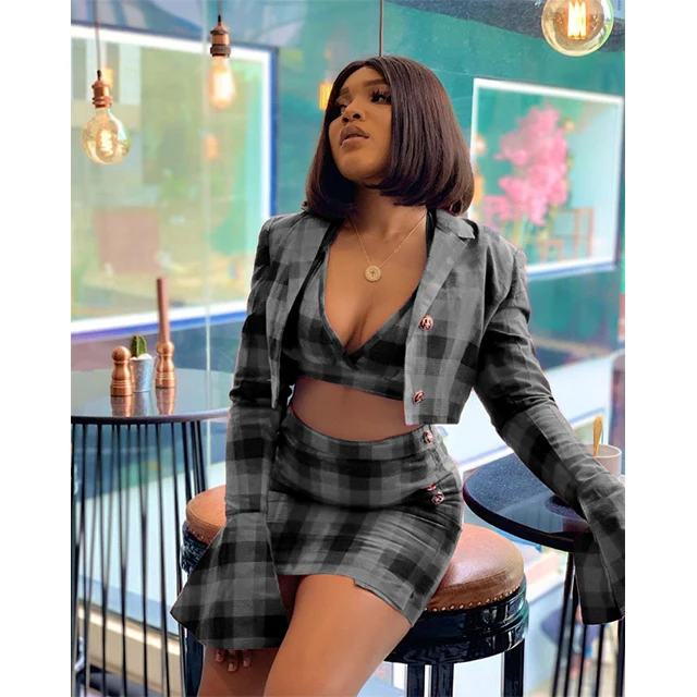 GX5071F Top Trending Fashion Apparel 2021 Plaid Women Outfits Checks Bra And Blazer Dress 3 Piece Women Set, Picture
GX5071F Top Trending Fashion Apparel 2021 Plaid Women Outfits Checks Bra And Blazer Dress 3 Piece Women Set, Picture