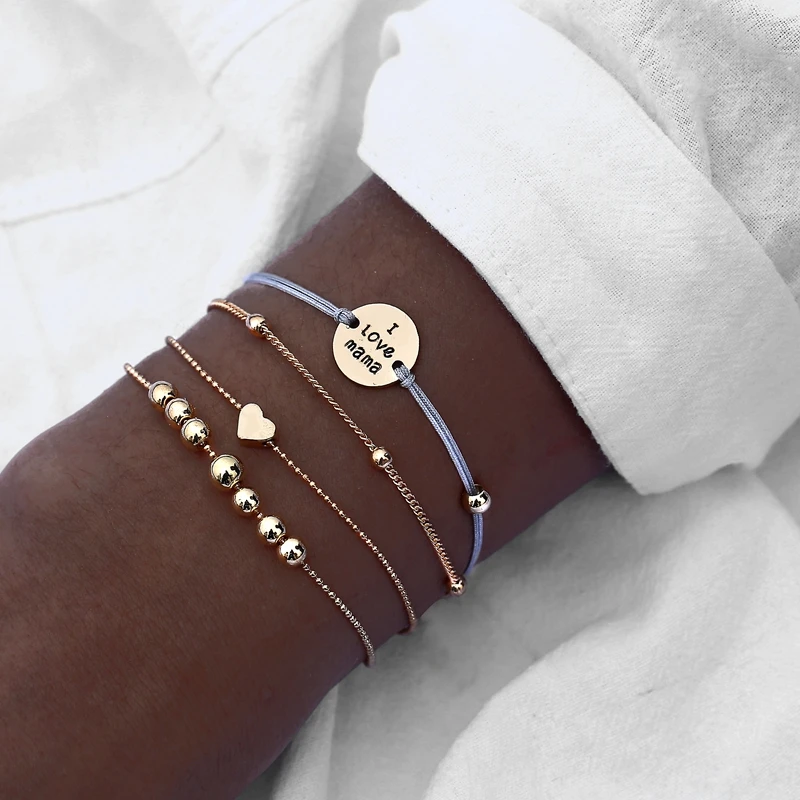 Fashion Multilayer 3 Pcs Gold Bead Little Heart Charm Bracelets for Mother's Gift
Fashion Multilayer 3 Pcs Gold Bead Little Heart Charm Bracelets for Mother's Gift