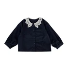 5517/ fashion lace collar kids girls top blouse wholesale western clothing tshirt Lace Neck