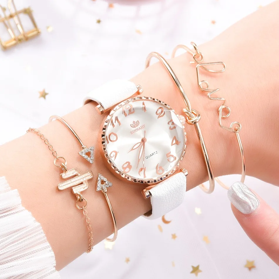 5pcs Set Luxury Women Watch Bracelet Fashion Ladies Bracelet Watch Casual Leather Quartz Wristwatch Clock Gift Relogio Feminino, As show
5pcs Set Luxury Women Watch Bracelet Fashion Ladies Bracelet Watch Casual Leather Quartz Wristwatch Clock Gift Relogio Feminino, As show