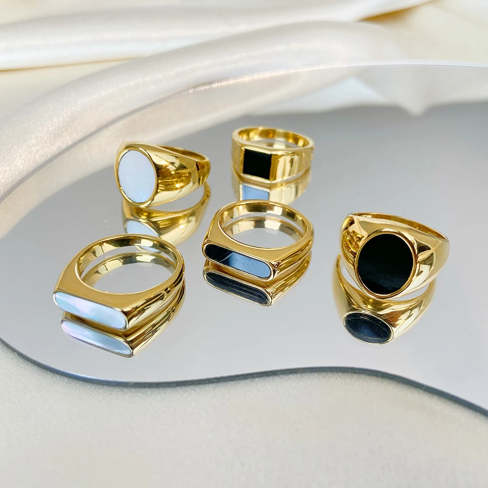 Fashion Jewelry Oval/Rectangle/Strip Geometric Style Epoxy Ring Women's Minimalist Titanium Steel 18k Gold Plated Ring 
Fashion Jewelry Oval/Rectangle/Strip Geometric Style Epoxy Ring Women's Minimalist Titanium Steel 18k Gold Plated Ring