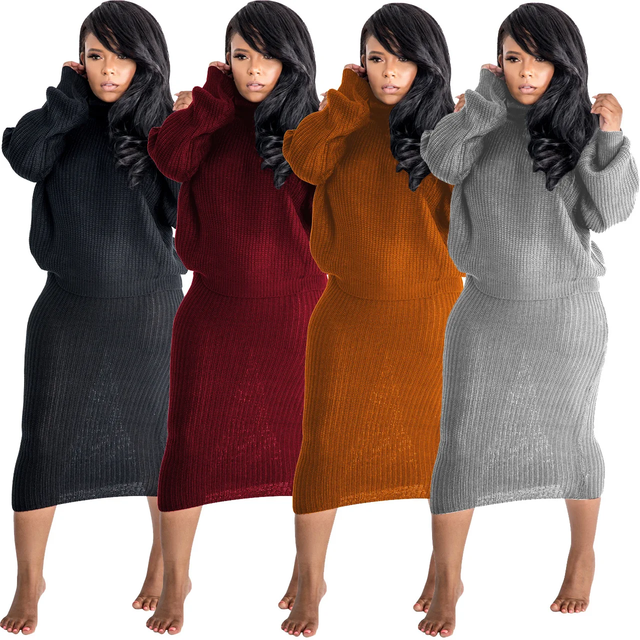 Winter Knitted Striped 2 Piece Skirt Set Turtleneck Jumper Pullovers Outfits Sweater Dress Sets For Women, Customized color
Winter Knitted Striped 2 Piece Skirt Set Turtleneck Jumper Pullovers Outfits Sweater Dress Sets For Women, Customized color