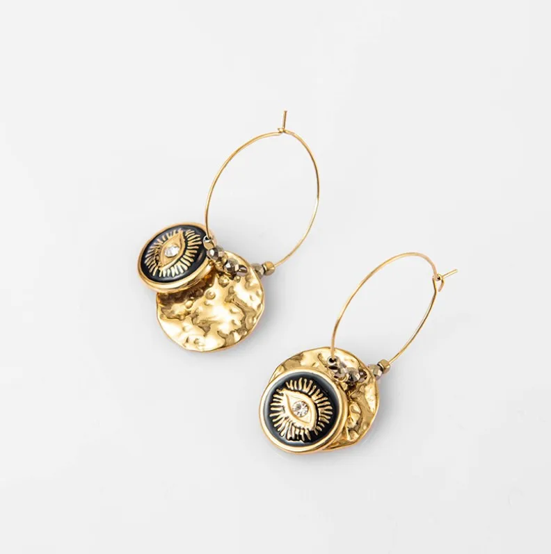 2022 Stainless steel eye shape round oil ring earrings 14K gold plated earrings
2022 Stainless steel eye shape round oil ring earrings 14K gold plated earrings