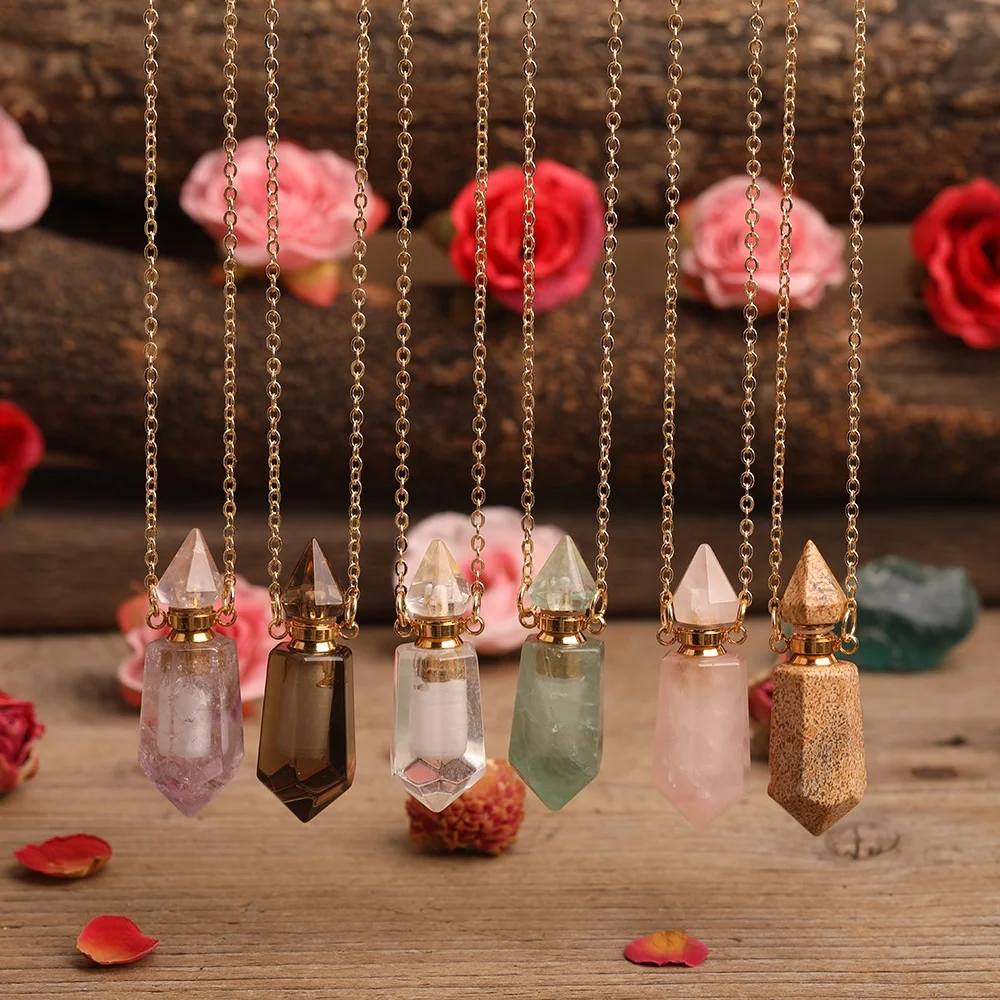 Hot sale gemstone perfume bottle pendant Healing jewelry necklace with stainless steel chain, As picture
Hot sale gemstone perfume bottle pendant Healing jewelry necklace with stainless steel chain, As picture