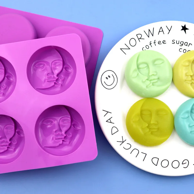 4 Holes Round Shape Soap Mold Sun Moon Faces Silicone Mold DIY Aromatherapy Candle Chocolate Cake Decoration Kithen Baking Tool
4 Holes Round Shape Soap Mold Sun Moon Faces Silicone Mold DIY Aromatherapy Candle Chocolate Cake Decoration Kithen Baking Tool