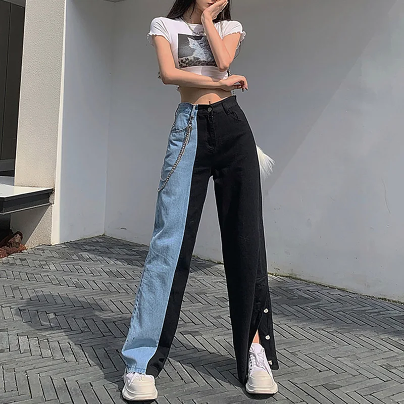 Streetwear Fashion Side Covered Button Slit Wide Leg Denim Pants Women Loose Casual Color Block Jeans Vogue Straight Trousers, 1color
Streetwear Fashion Side Covered Button Slit Wide Leg Denim Pants Women Loose Casual Color Block Jeans Vogue Straight Trousers, 1color