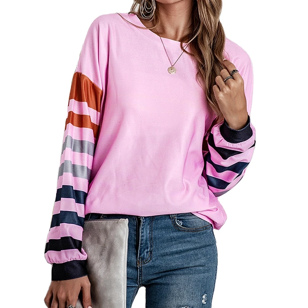 stripe print O-neck top solid-color women's Long Sleeve Loose Shirt neck Fall Winter T-shirt, 3 colors
stripe print O-neck top solid-color women's Long Sleeve Loose Shirt neck Fall Winter T-shirt, 3 colors