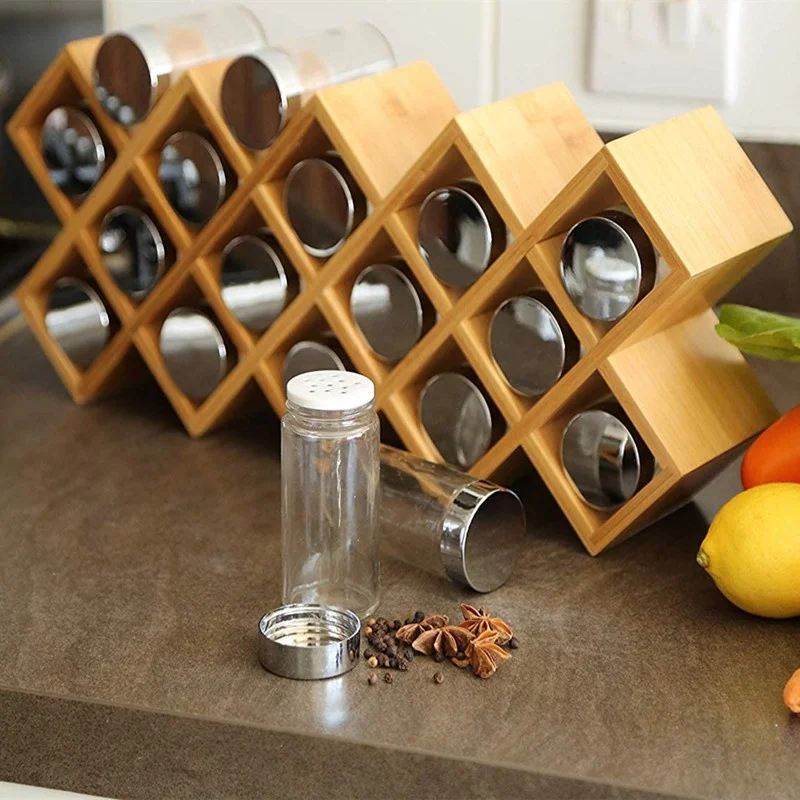 Bamboo spice rack with 14 compartments for kitchen supplies spice storage perforated, Natural
Bamboo spice rack with 14 compartments for kitchen supplies spice storage perforated, Natural