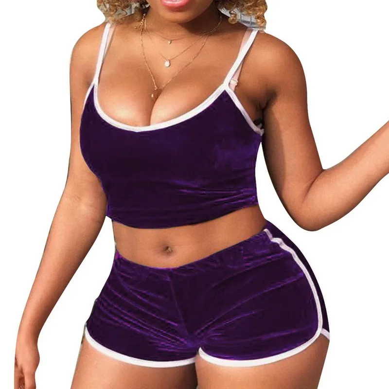 Women's Sexy Velvet 2 Piece Outfit Strap Camisole Sleeveless Crop Top Elastic Waist Shorts Set 2021 Hot Sale, Shown
Women's Sexy Velvet 2 Piece Outfit Strap Camisole Sleeveless Crop Top Elastic Waist Shorts Set 2021 Hot Sale, Shown